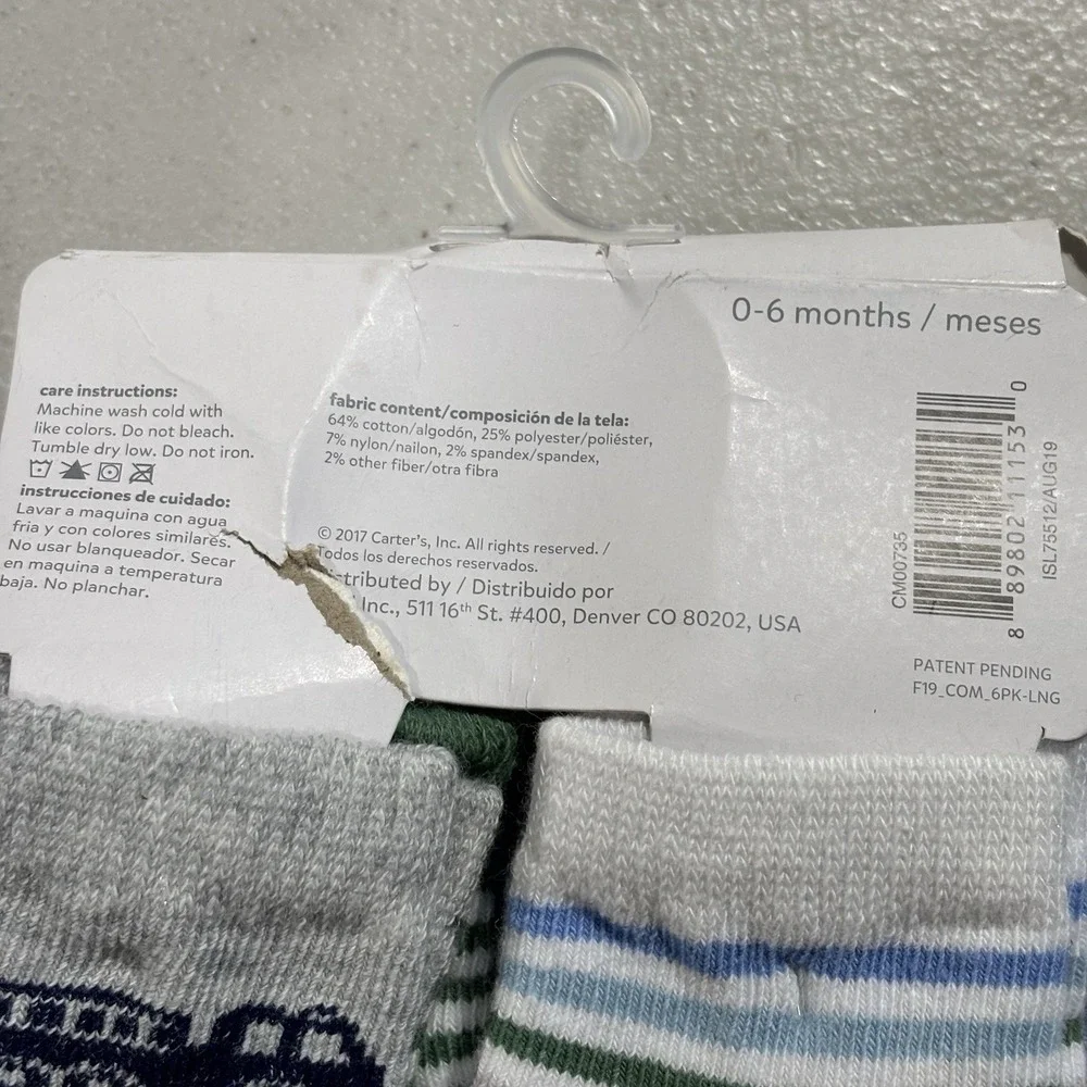 Carter's Child of Mine 0-6 MONTHS Boys 12 PAIRS Crew Socks White Blue Gray #8624